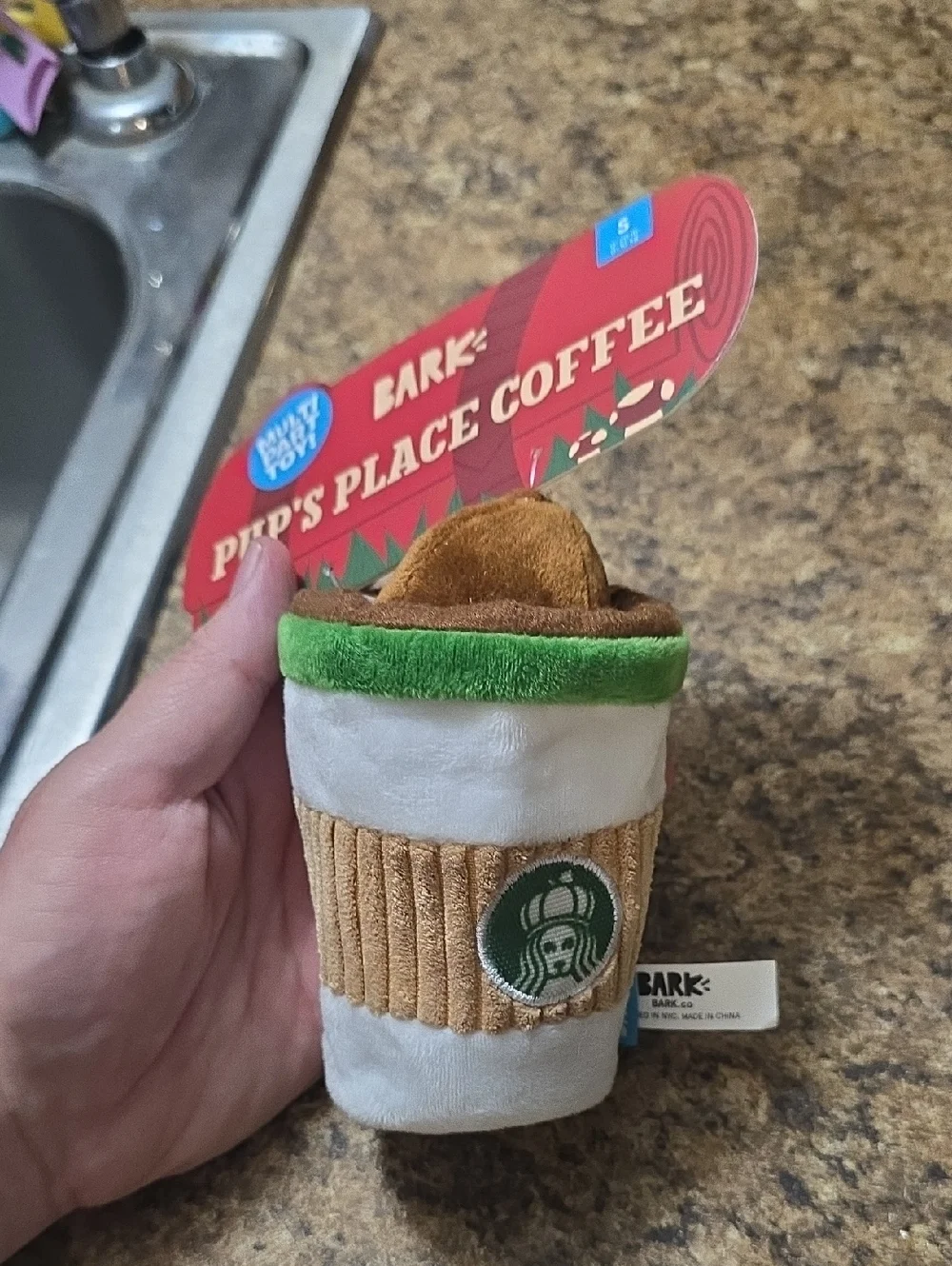 BARK Pup's Place Coffee Plush‎ Toy Set - White, Brown, Green NWT Size Small
